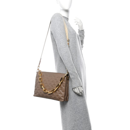 Louis Vuitton Lambskin Embossed Monogram Coussin MM Taupe 2 of 11