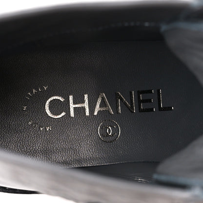 Chanel Calfskin Shiny Calfskin Quilted Lace Up Combat Boots 35 Dark Grey Black 7 of 10
