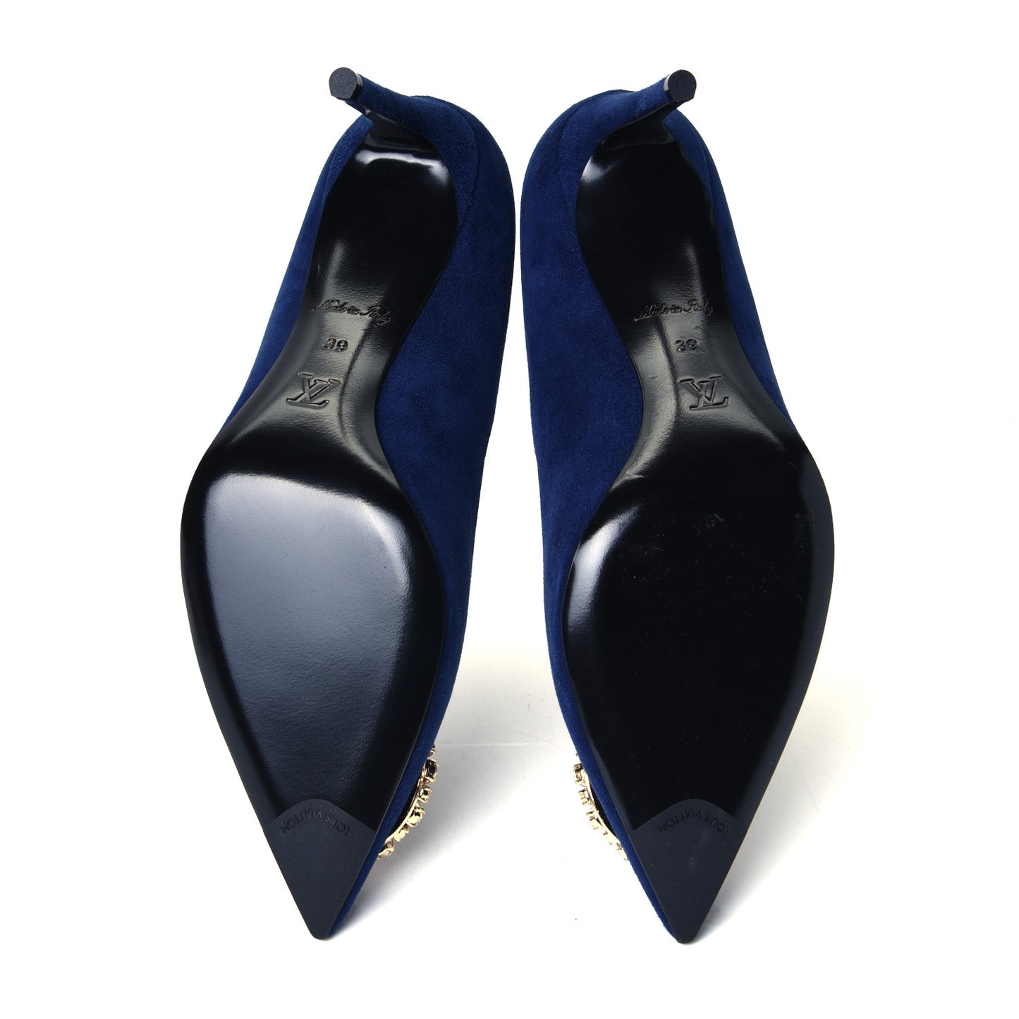 Suede Baby Goat Swarovski Crystal Madeleine Pumps 39 Marine