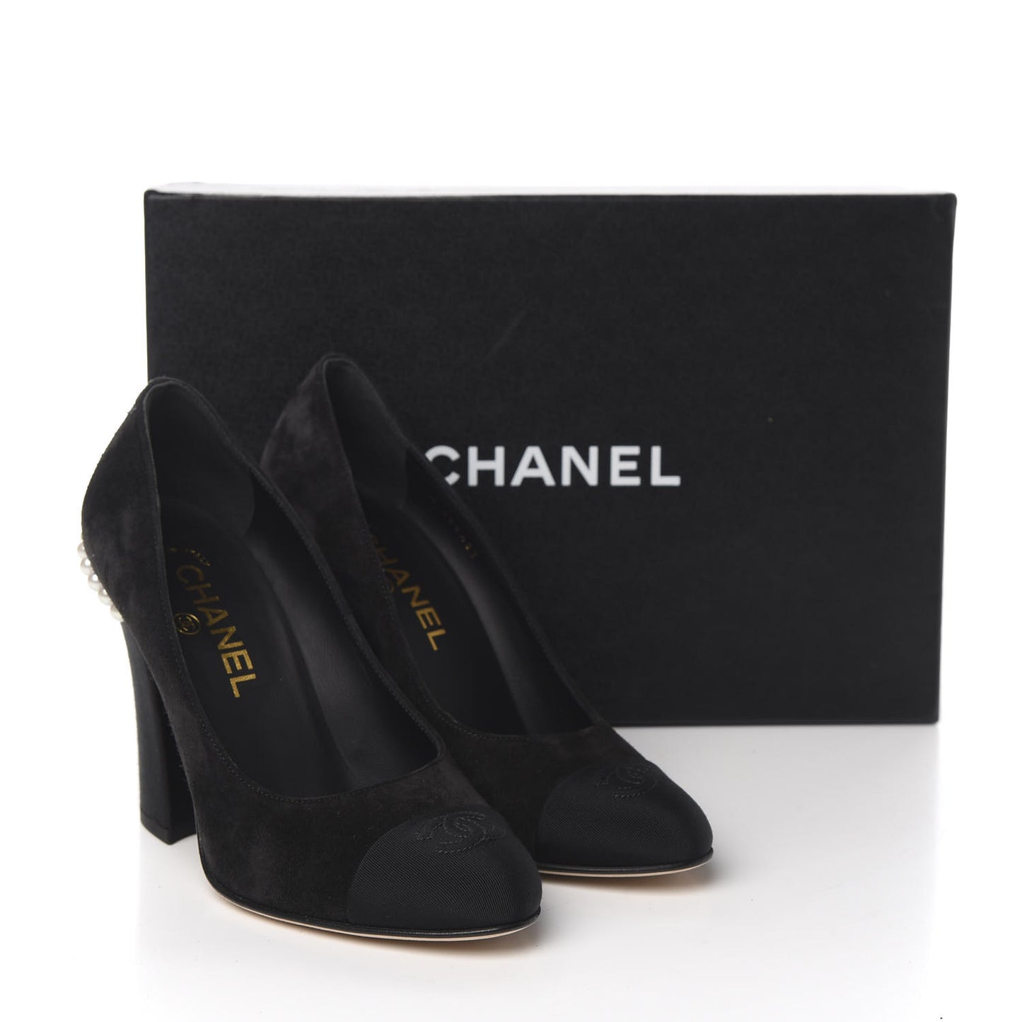 Suede Grosgrain Pearl CC Cap Toe Pump 37 Black