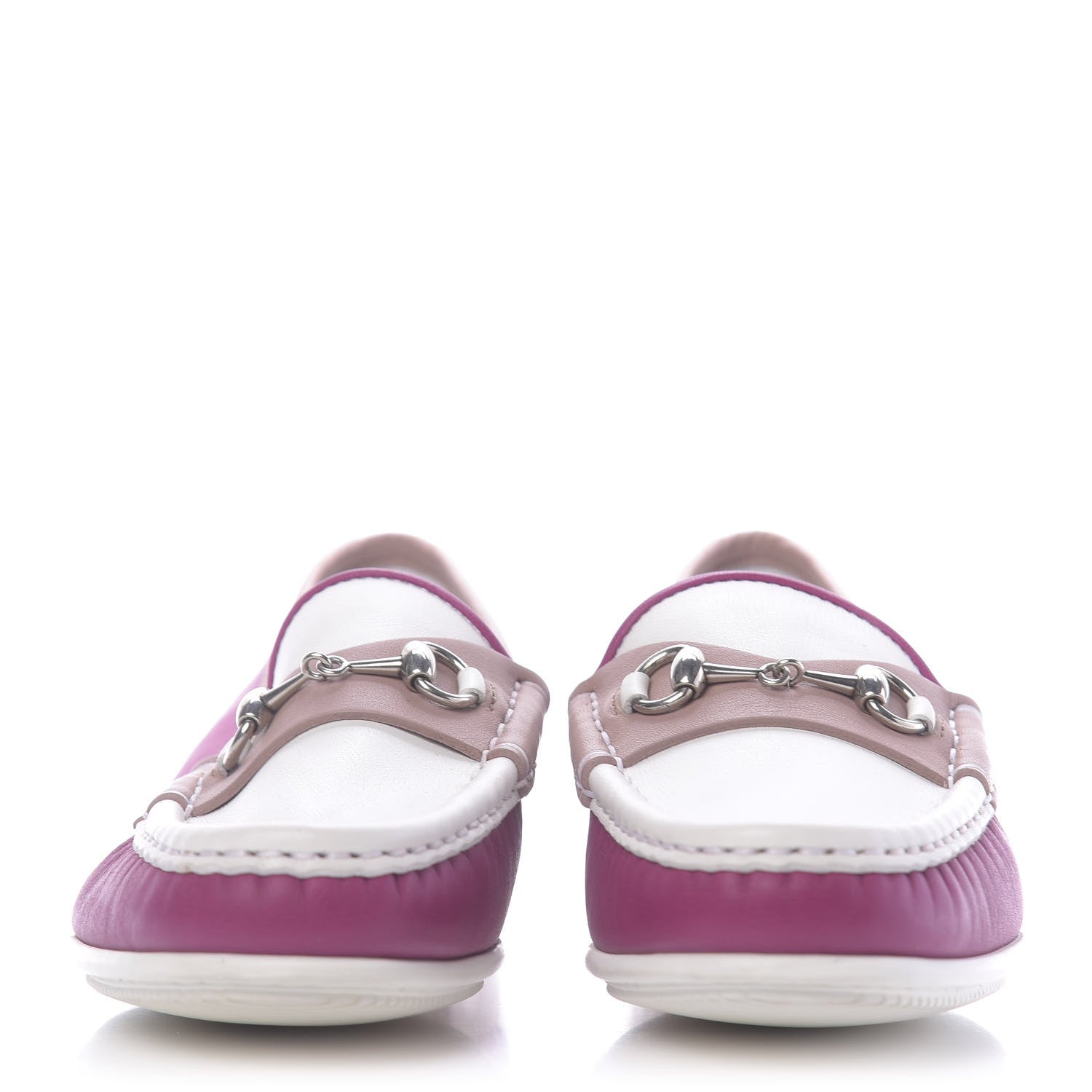 Gucci Calfskin Horsebit Multicolor Loafers 36.5 Magenta Pink White 2 of 10