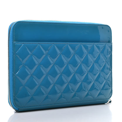 Chanel Patent Calfskin Quilted Zipped Clutch Blue 3 of 8