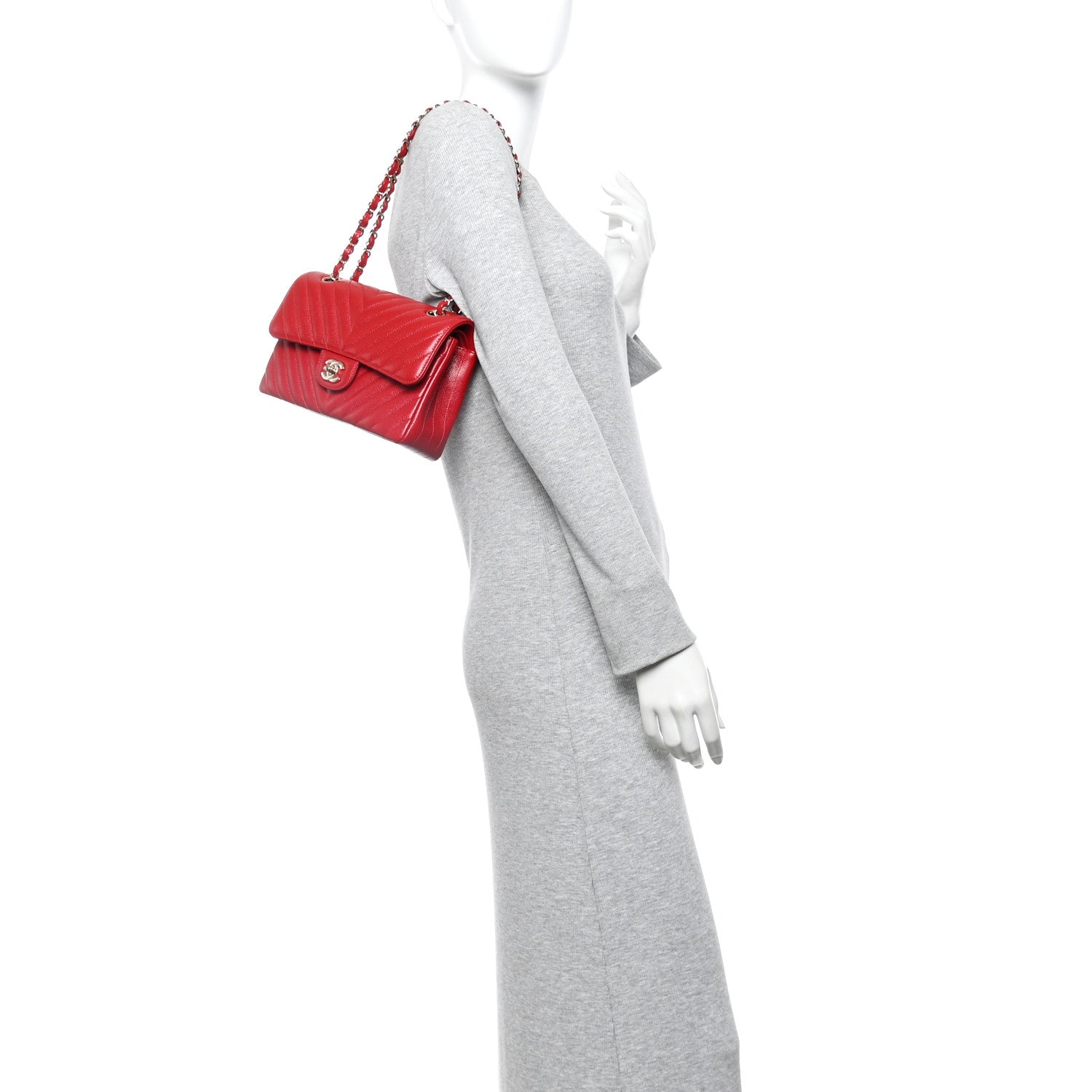 Chanel Caviar Chevron Quilted Small Double Flap Red 2 of 11