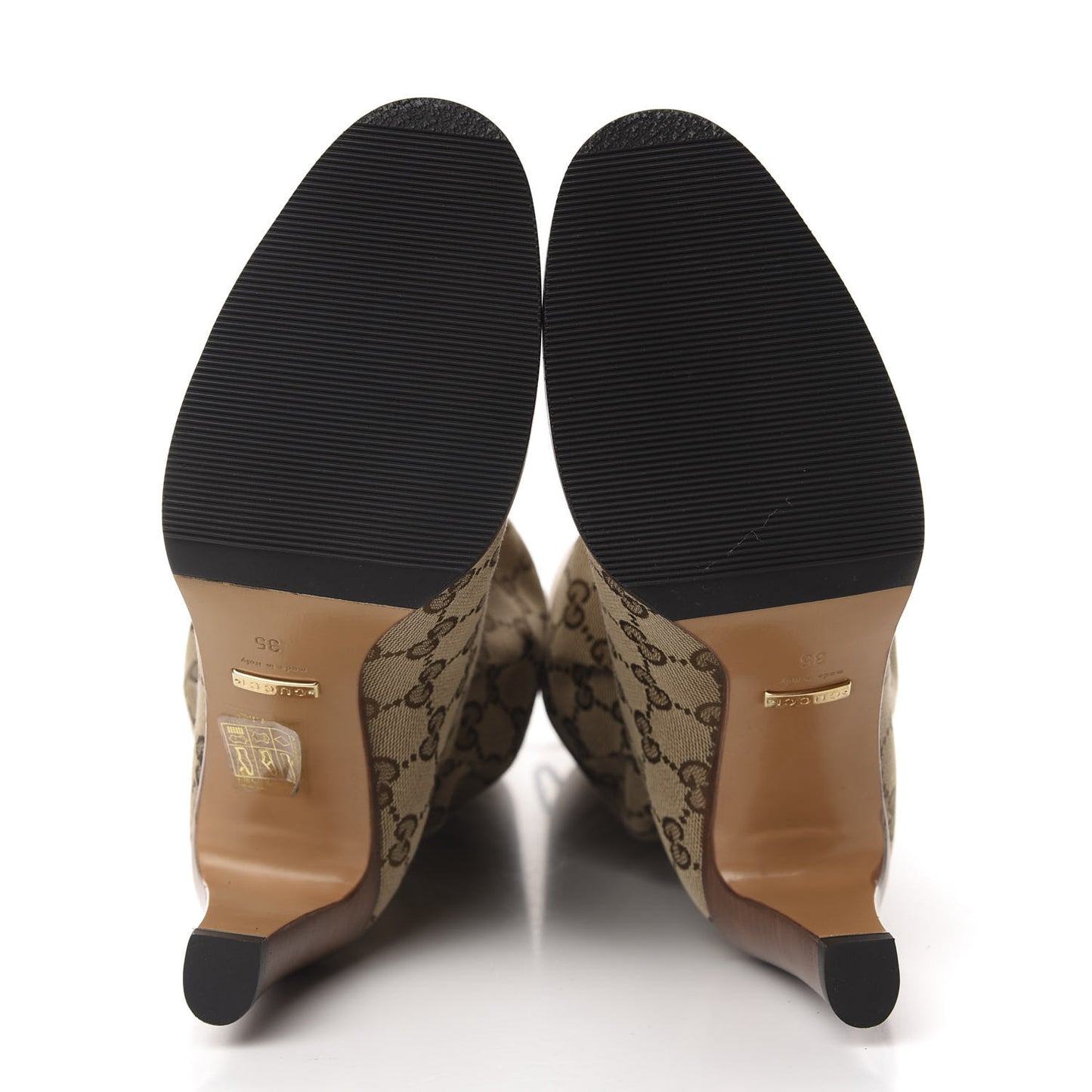 Monogram Lisa Mid Heel Boots 35 Beige Ebony