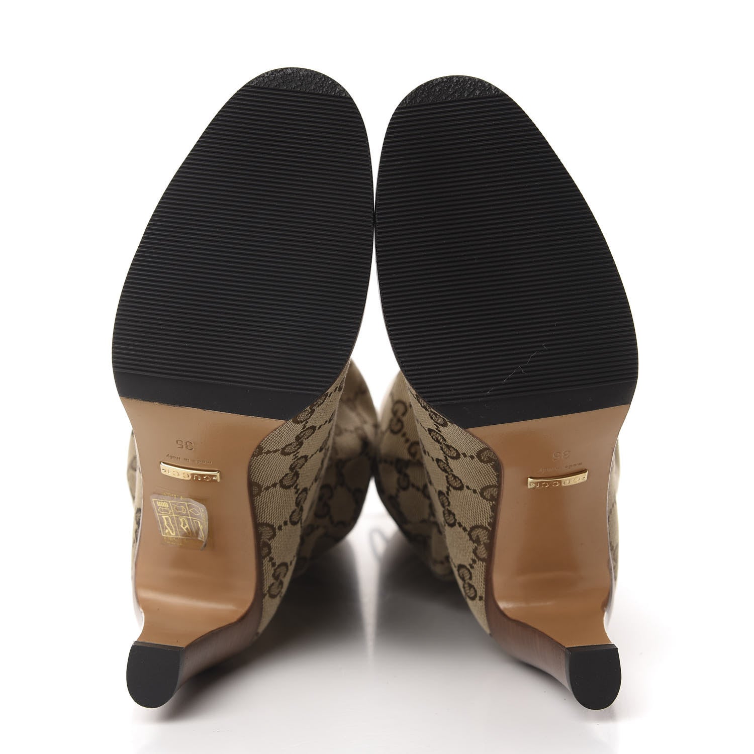 Gucci Monogram Lisa Mid Heel Boots 35 Beige Ebony 6 of 8