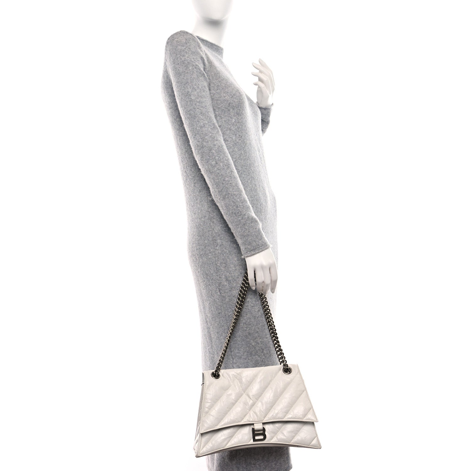 Balenciaga Crushed Calfskin Quilted Medium Crush Chain Bag Optic White 2 of 8