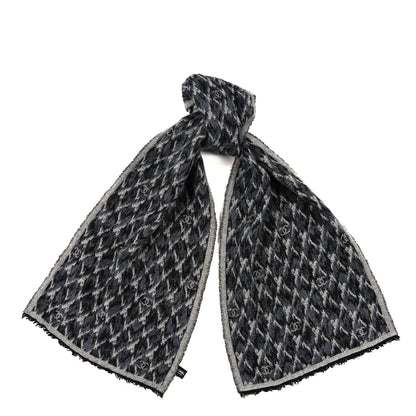 Chanel Wool Cashmere CC Scarf Grey Black 1 of 3
