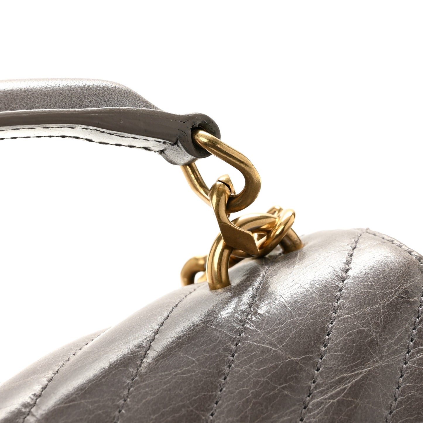 Waxed Calfskin Matelasse Chevron Medium Monogram College Bag Fog Gray