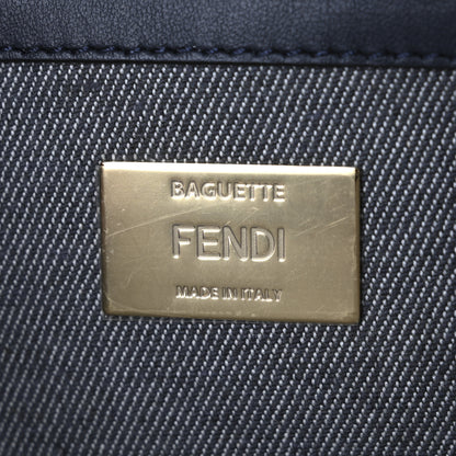Fendi Chenille FF Embroidered Baguette Dark Blue Grey 5 of 11