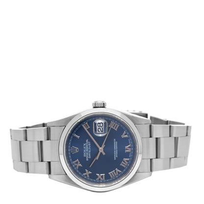 Rolex Stainless Steel 36mm Oyster Perpetual Datejust Watch Blue Roman 16200 2 of 4