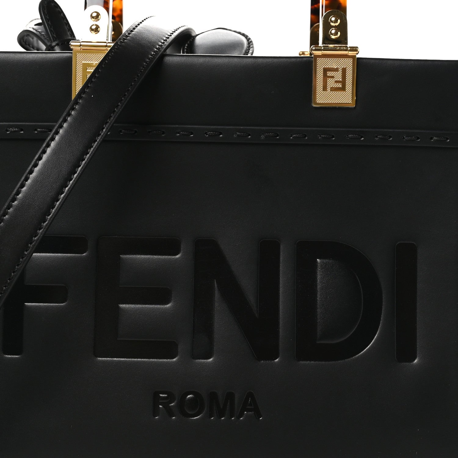 Fendi Vitello King Plexiglass Logo Embossed Small Fendi Sunshine Shopper Tote Black 7 of 9