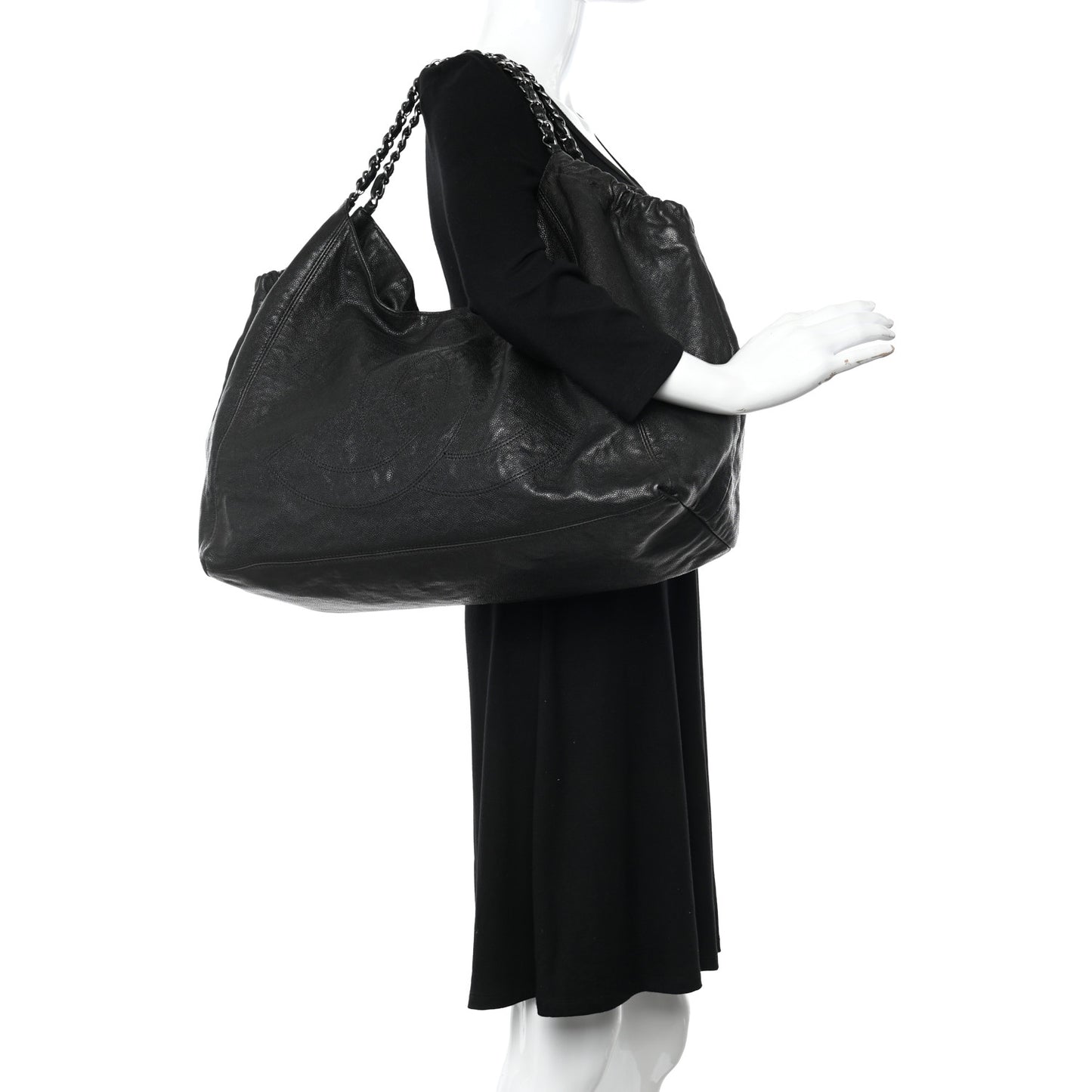 Distressed Caviar XL Coco Cabas Black