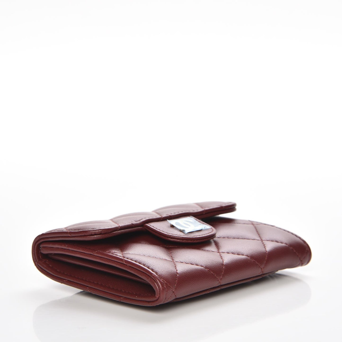 Lambskin Quilted Card Holder Dark Red