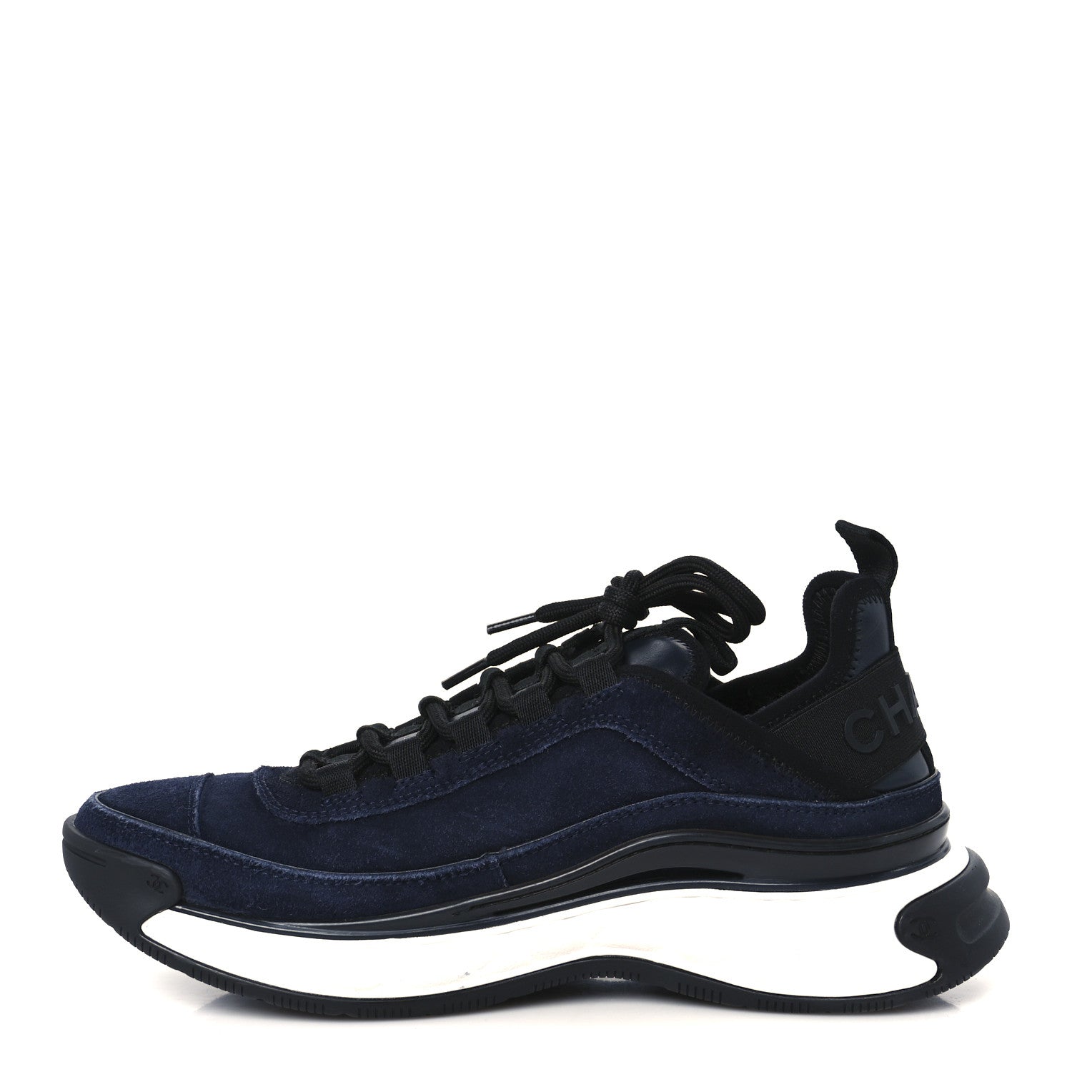 Chanel Suede Calfskin Nylon Grosgrain CC Sneakers 38  Navy Blue 1 of 9