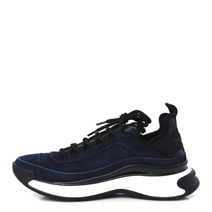 Chanel Suede Calfskin Nylon Grosgrain CC Sneakers 38  Navy Blue 1 of 9