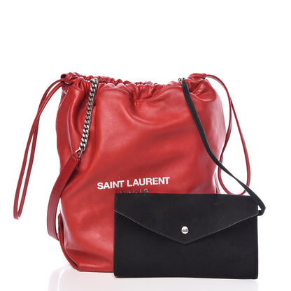 Saint Laurent Lambskin Teddy Drawstring Bag Eros Red 3 of 14