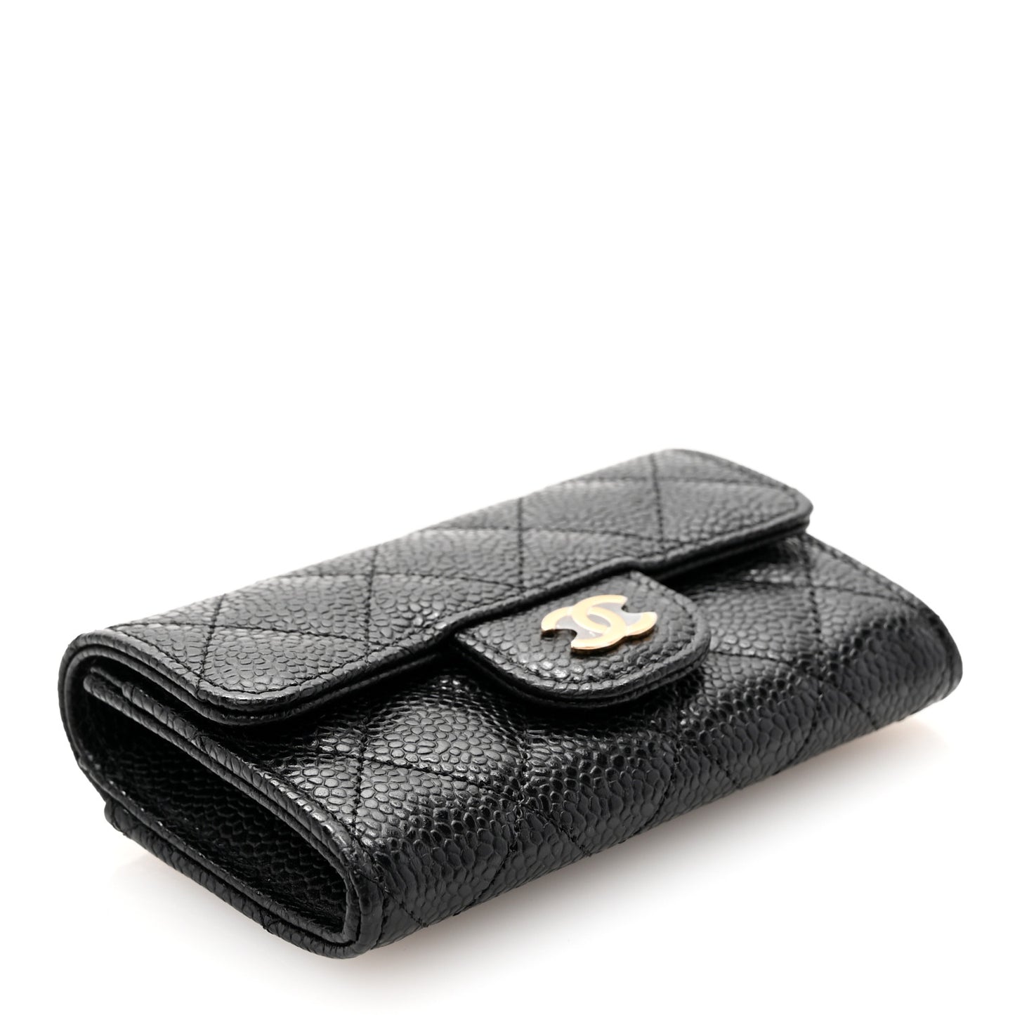 Caviar Quilted Flap Card Holder Wallet Black