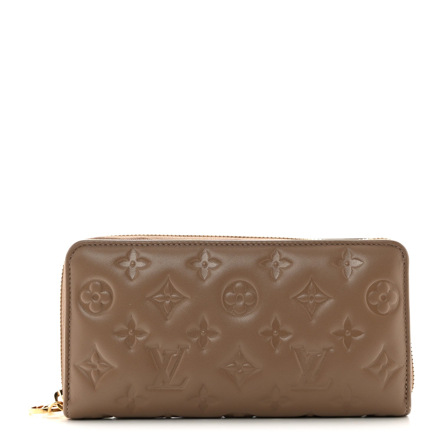 Louis Vuitton Lambskin Embossed Monogram Coussin Zippy Wallet Taupe 1 of 6
