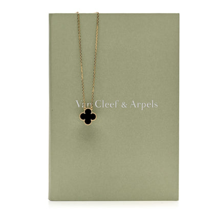Van Cleef & Arpels 18K Yellow Gold Black Onyx Vintage Alhambra Pendant Necklace 5 of 5