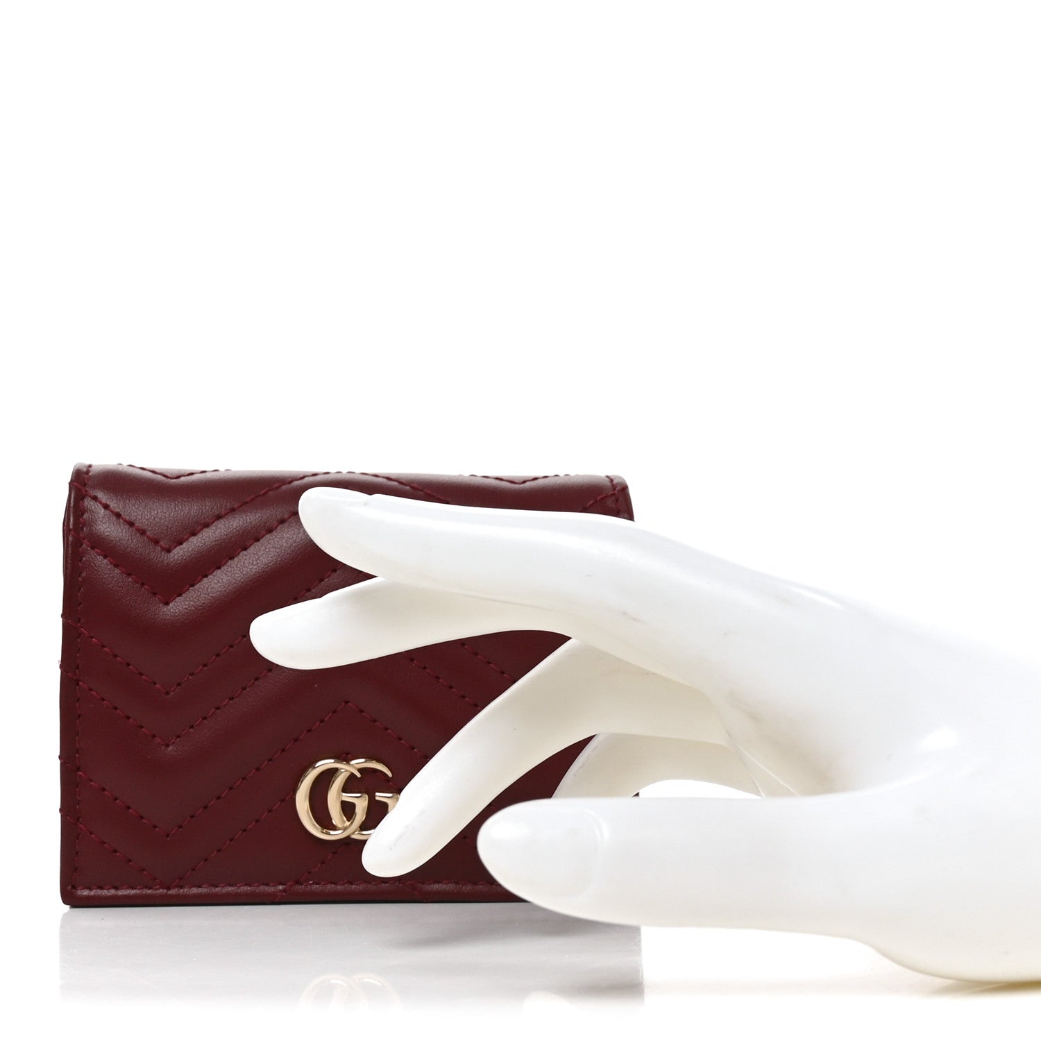 Gucci Calfskin Matelasse GG Marmont Card Case Wallet Rosso Ancora 2 of 8