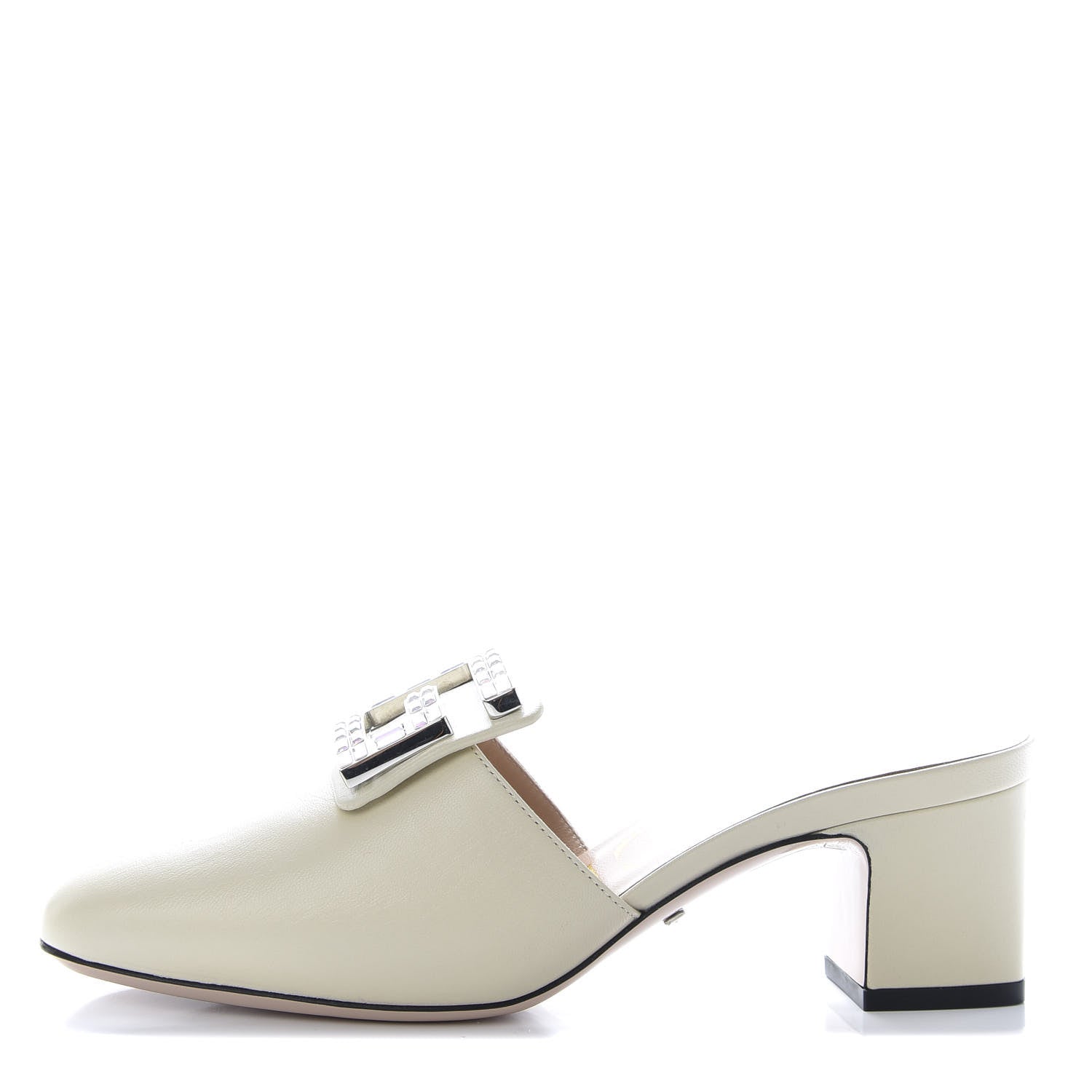 Gucci Malaga Kid Crystal Square G Madelyn Mules 35.5 Vintage White 1 of 9
