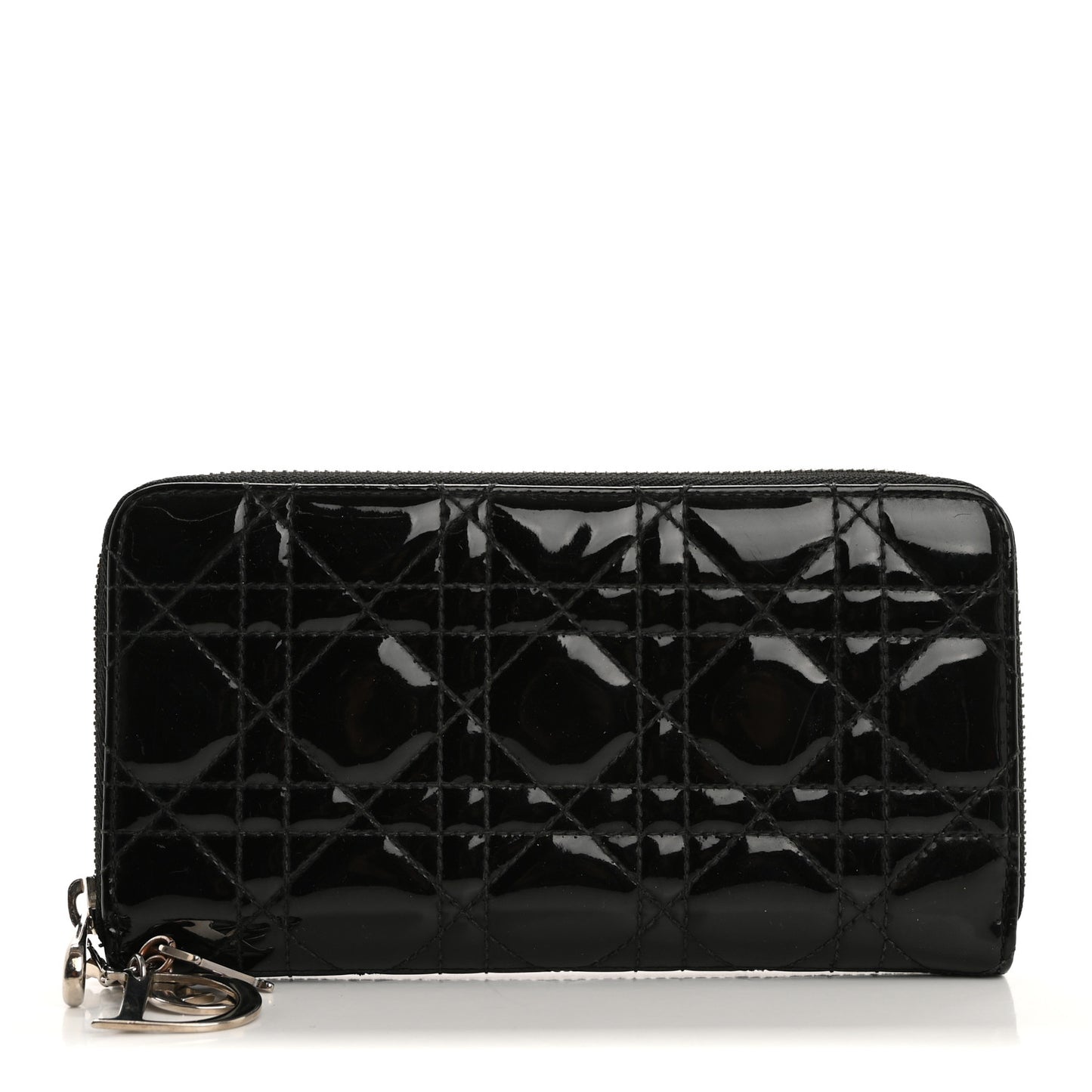Patent Cannage Lady Dior Continental Zip Wallet Black