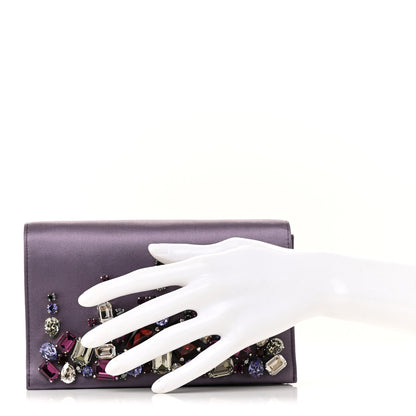 Prada Satin Raso Crystal Embellished Clutch Mirtillo 2 of 13