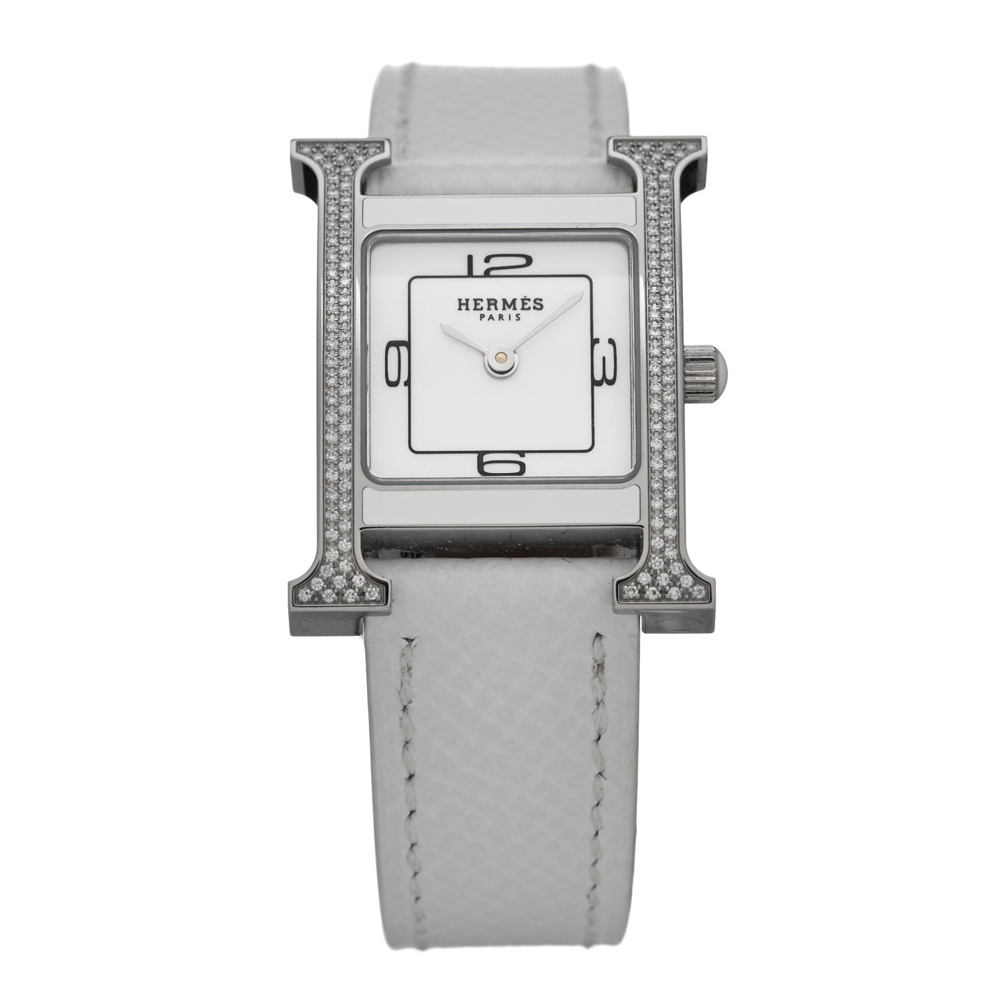 Stainless Steel Epsom Diamond Lacquer 21mm Heure H Hour Double Jeu Quartz Watch Blanc