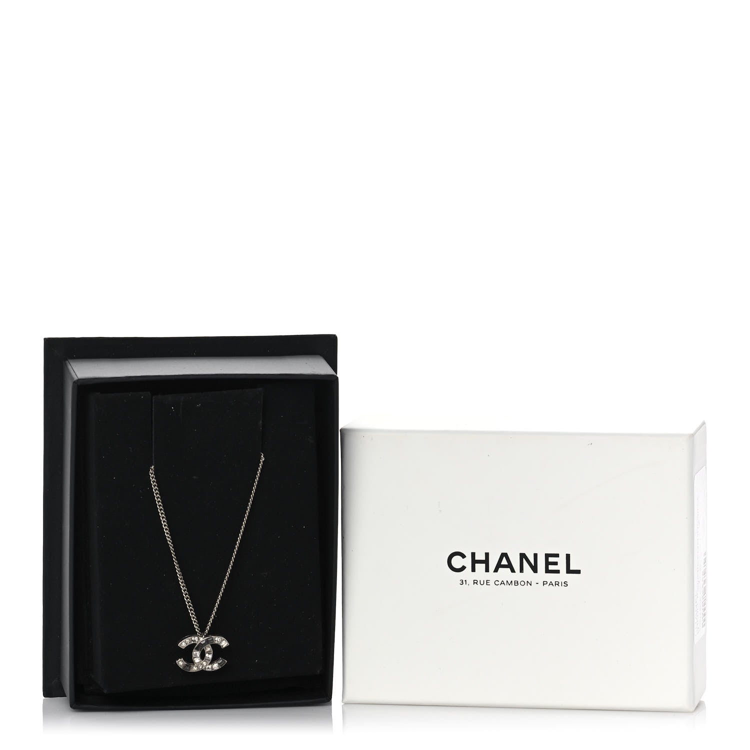 Chanel Baguette Crystal Pearl CC Necklace Silver Black 6 of 6