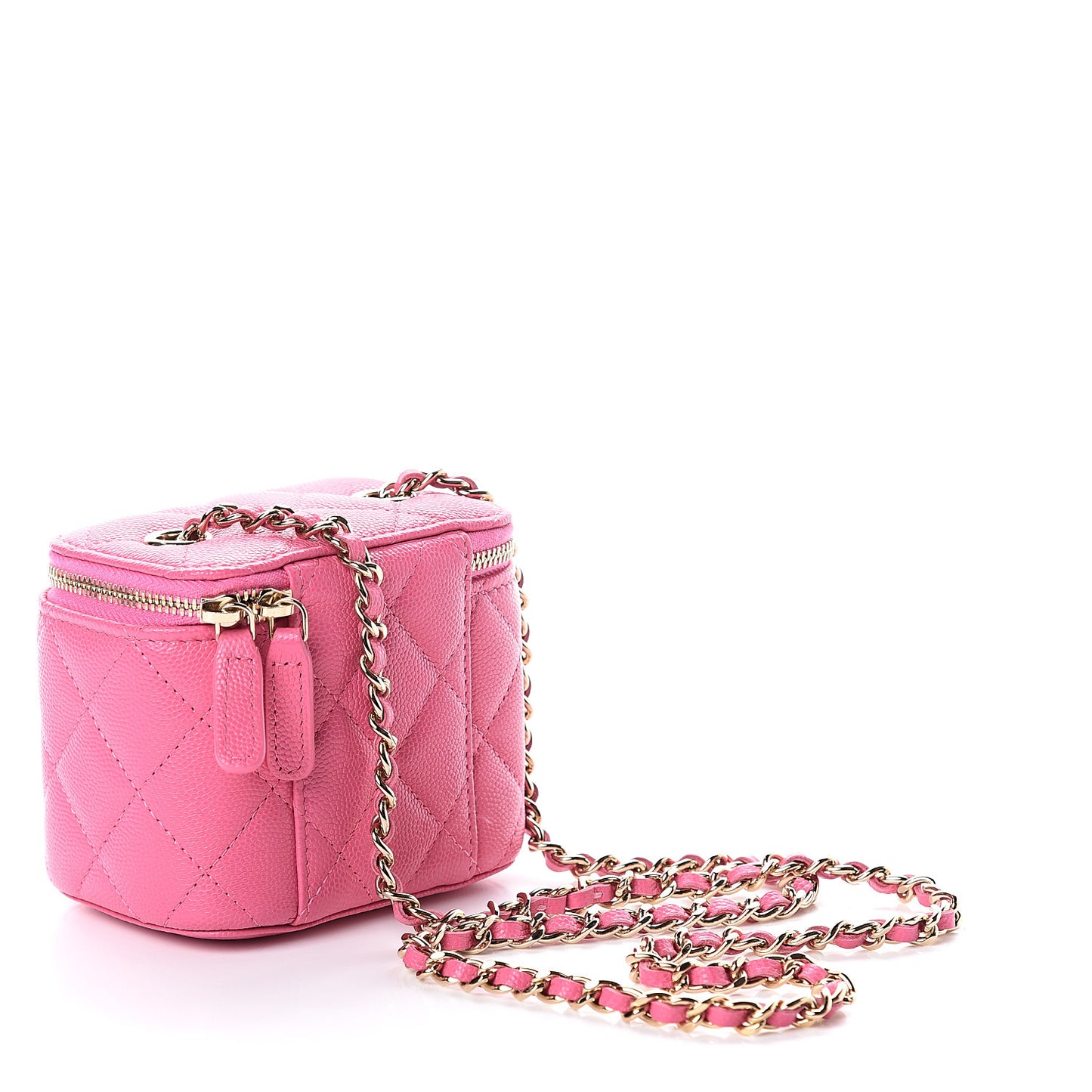 Caviar Quilted Mini Vanity Case With Chain Pink