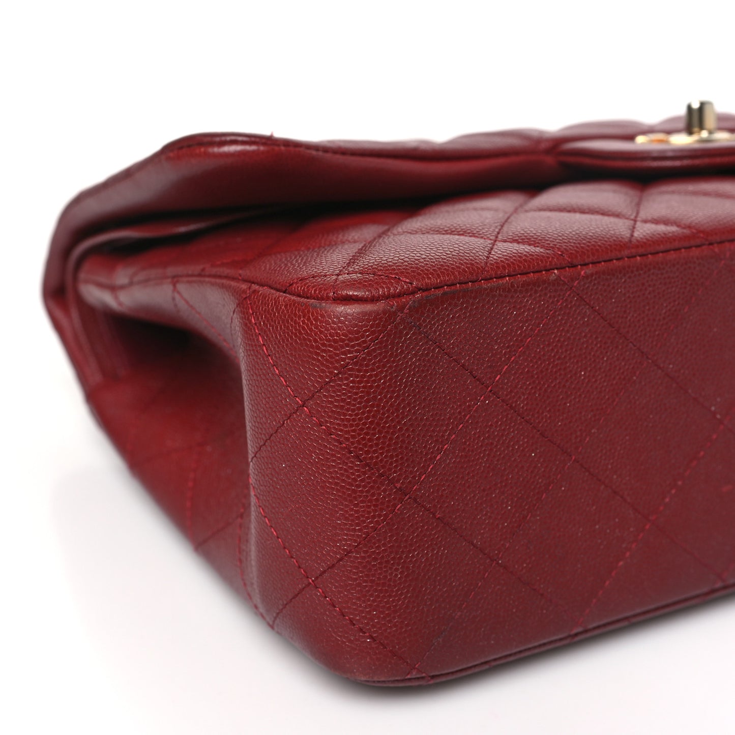 Iridescent Caviar Quilted Jumbo Double Flap Burgundy