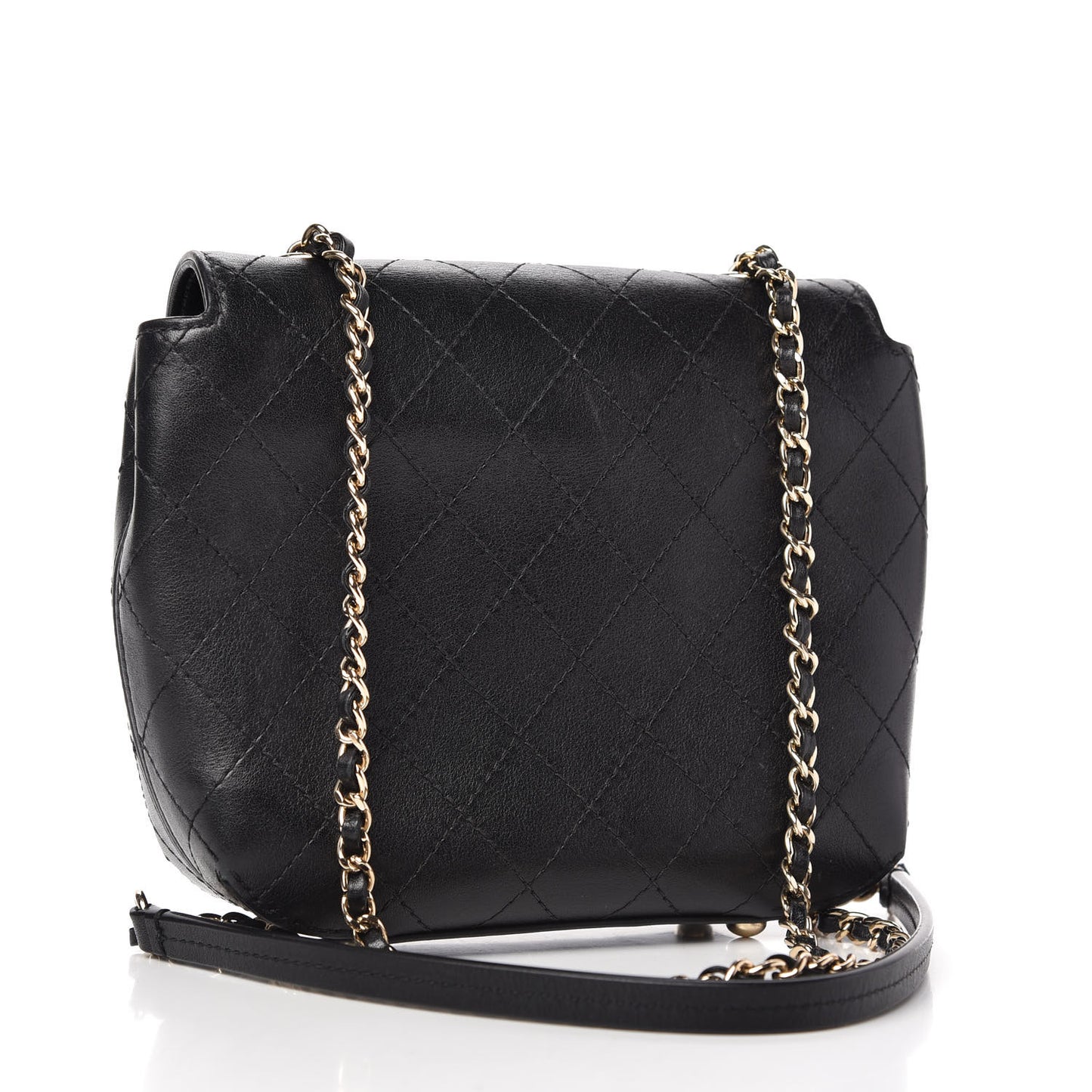 Calfskin Stitched Flap Bag Black