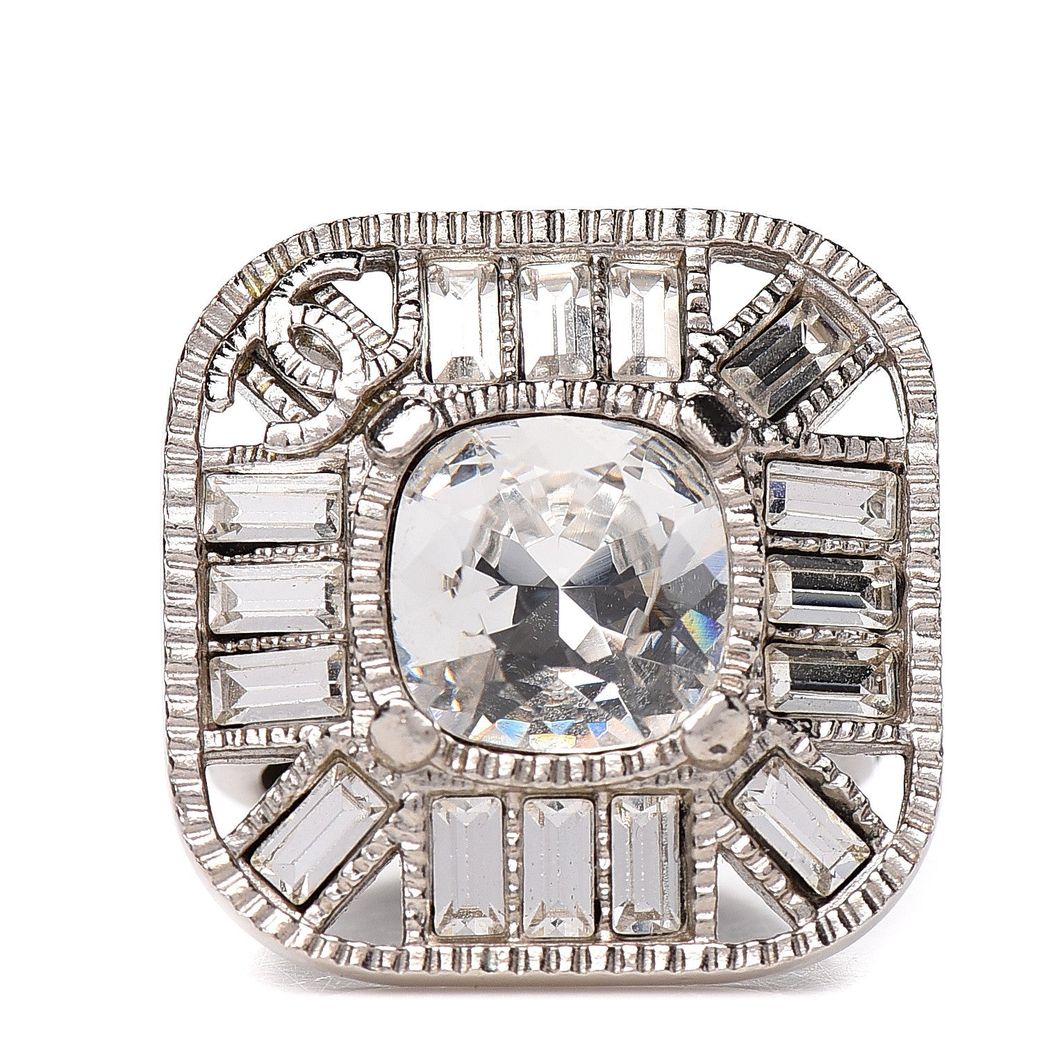 Chanel Crystal CC Ring 6 Silver 1 of 5