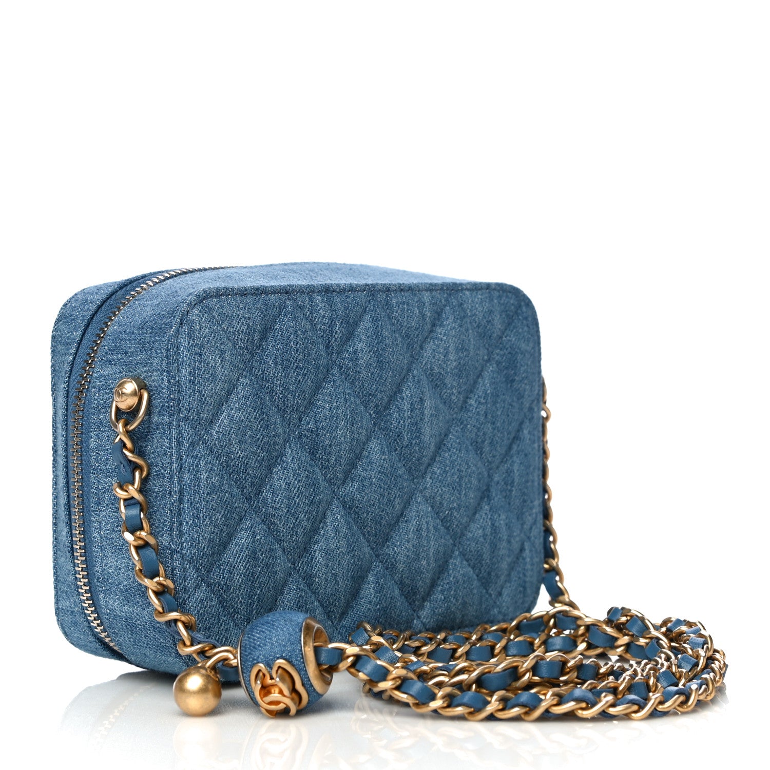 Chanel Denim Quilted CC Pearl Crush Camera Case Blue 3 of 11