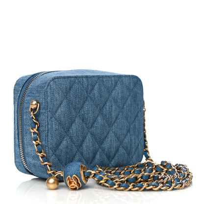 Chanel Denim Quilted CC Pearl Crush Camera Case Blue 3 of 11