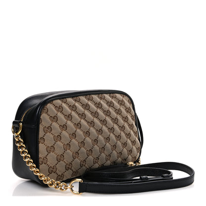 Gucci Monogram Matelasse Diagonal Small GG Marmont Chain Shoulder Bag Beige Black 3 of 10