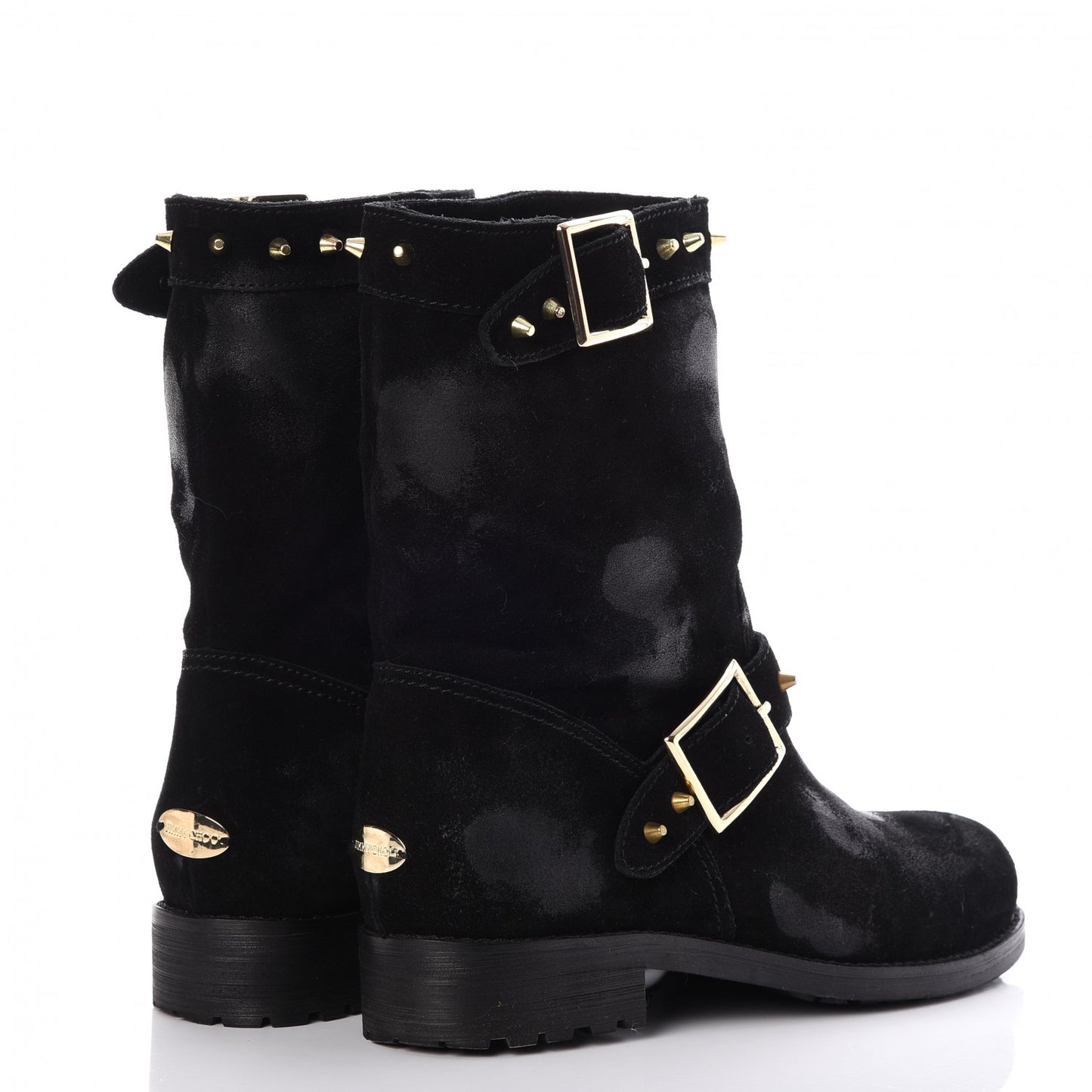 Distressed Waxed Leather Studded Biker Moto Boot 38 Black