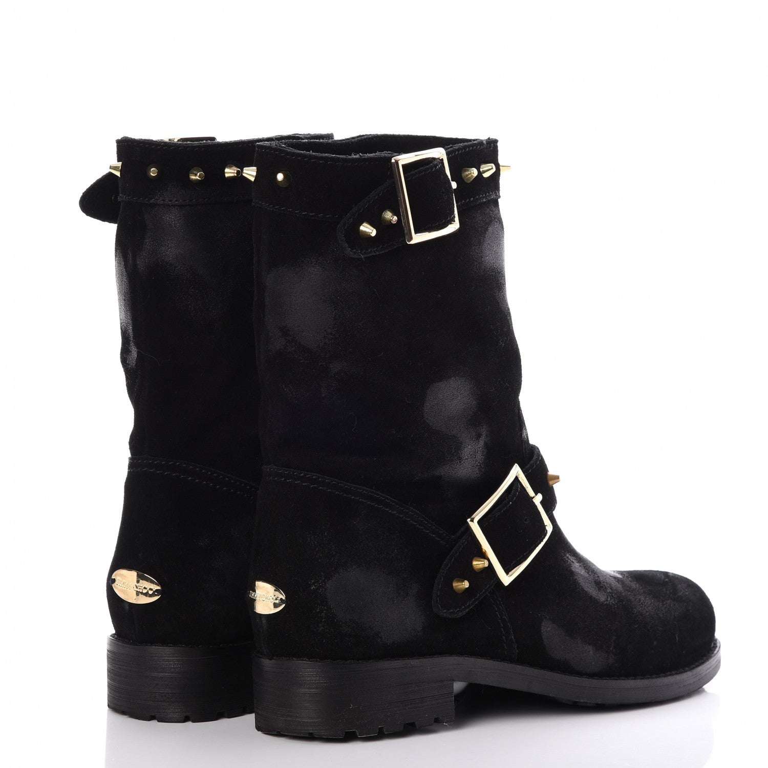 Jimmy Choo Distressed Waxed Leather Studded Biker Moto Boot 38 Black 4 of 9