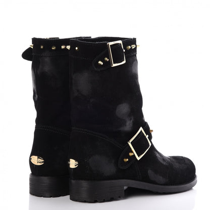 Jimmy Choo Distressed Waxed Leather Studded Biker Moto Boot 38 Black 4 of 9