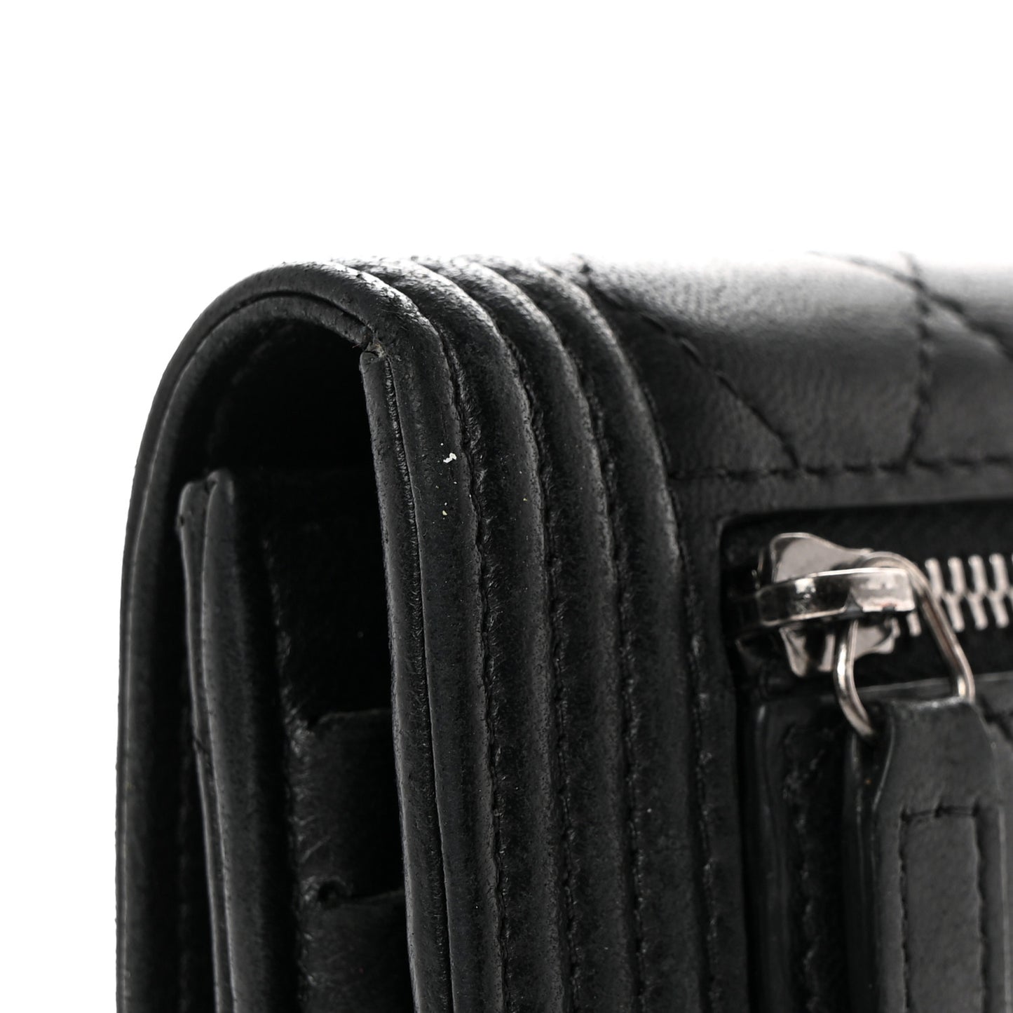 Caviar Quilted Compact Boy Wallet Black