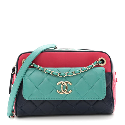Chanel Goatskin Quilted Tri-Color Small In & Out Camera Case Navy Turquoise Pink 1 of 11