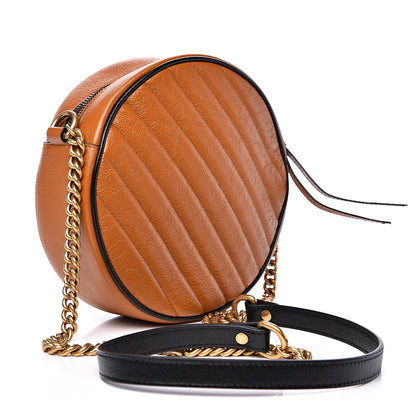 Gucci Azalea Calfskin Matelasse Diagonal Mini Torchon GG Marmont Round Shoulder Bag Cognac Black 2 of 10