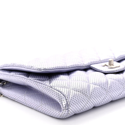 Chanel Metallic Perforated Lambskin Quilted Clutch With Chain Flap Silver 9 of 11