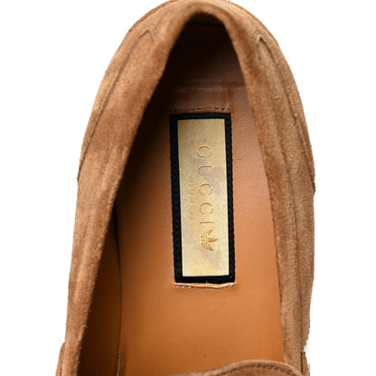 Gucci X ADIDAS Suede Supersofty Quentin Goatskin Web Mens Horsebit Loafers 10 Nocciola Off White 7 of 8