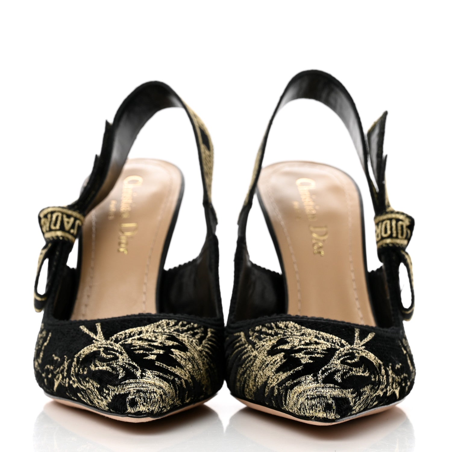 Christian Dior Lurex Ribbon Embroidered J'Adior Slingback 100mm Pumps 37 Black Gold 2 of 9