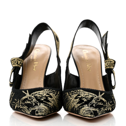 Christian Dior Lurex Ribbon Embroidered J'Adior Slingback 100mm Pumps 37 Black Gold 2 of 9