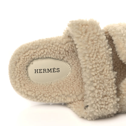 Hermes Woolskin Womens Chypre Sandals 38 Ecru 7 of 8