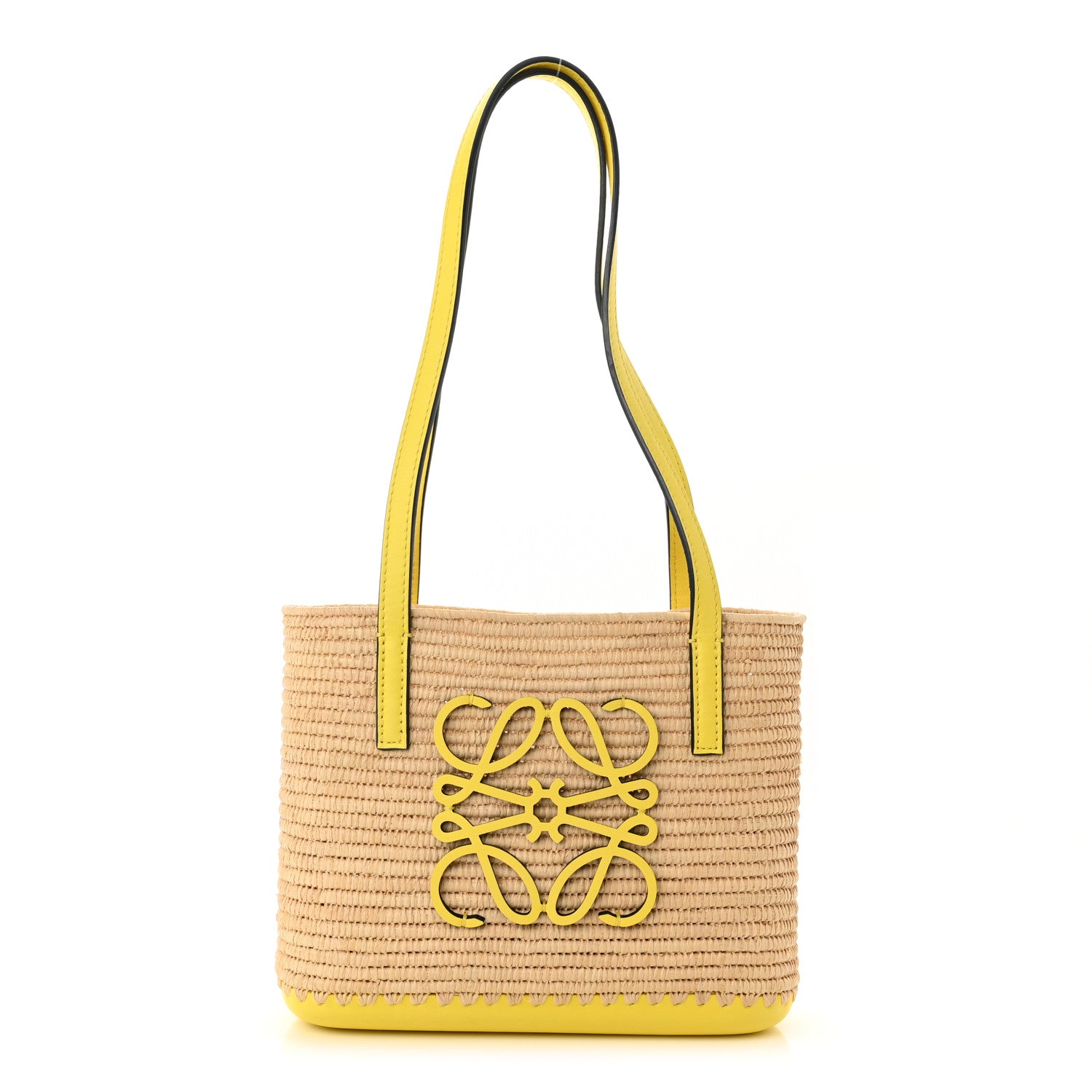 Loewe Raffia Square Mini Anagram Basket Tote Bag Natural Yellow 1 of 10