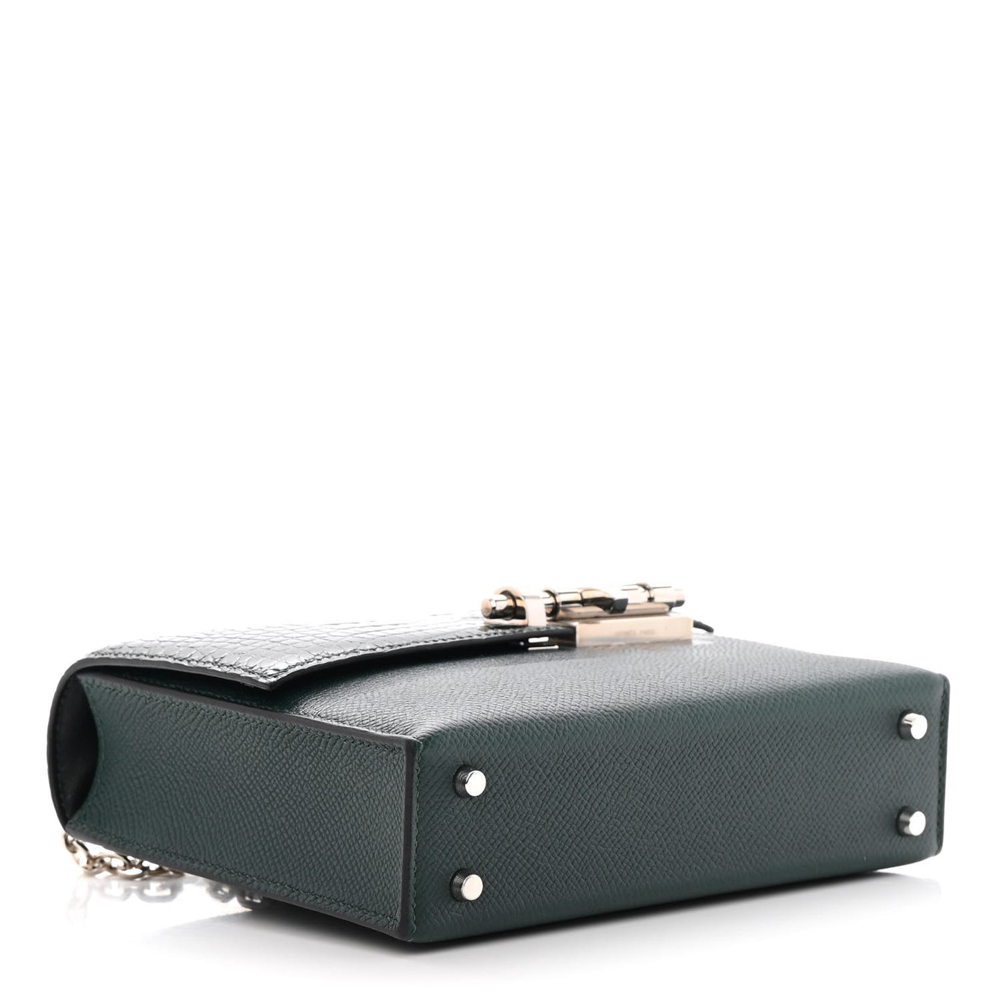 Epsom Shiny Alligator Lizard Chevre Mini Verrou Chaine Bag Vert Cypress Black