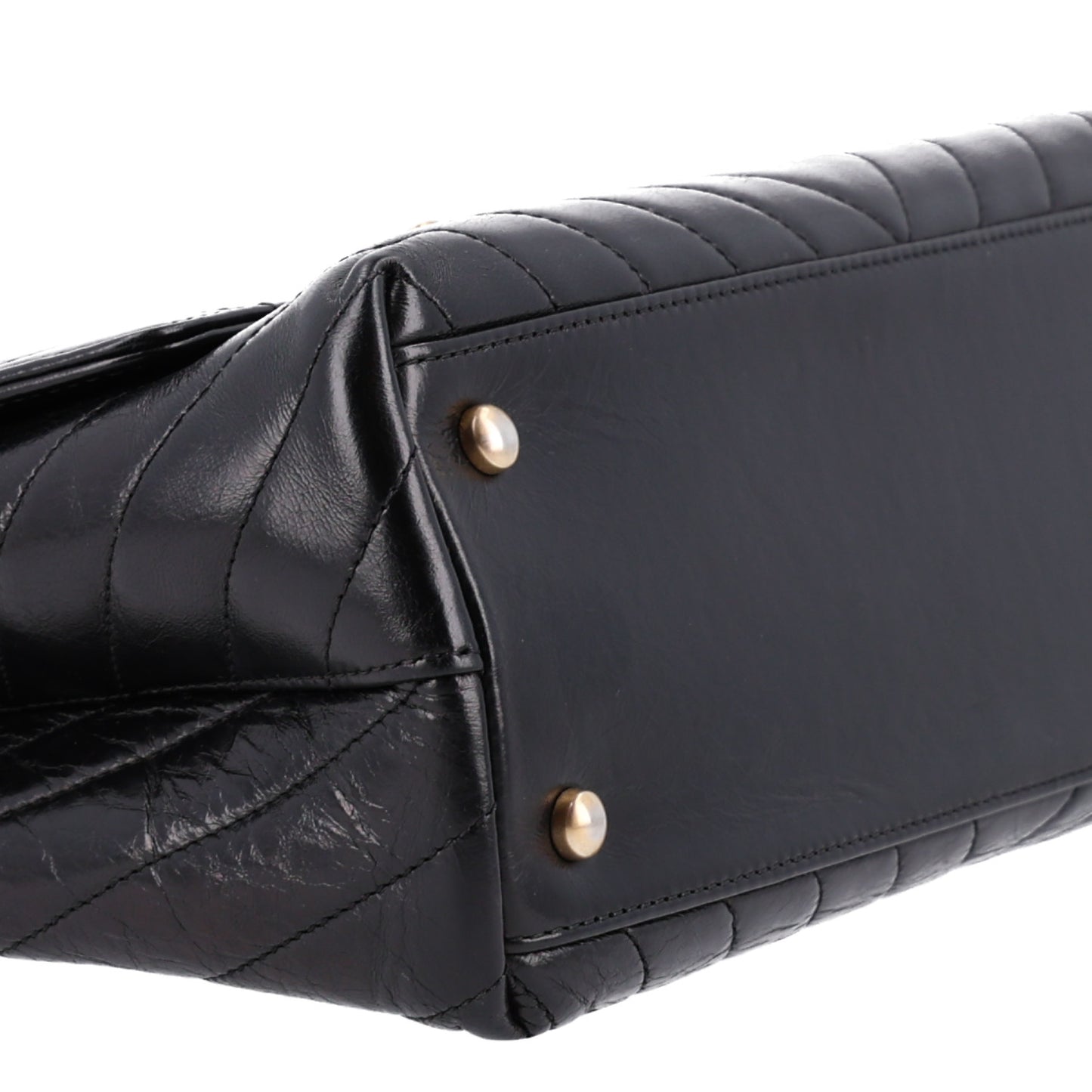 Aged Calfskin Chevron Quilted Small Coco Handle Flap Black